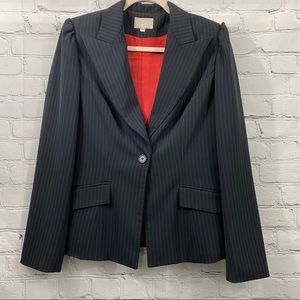 Alberto Makali Pin Strip Navy Blazer. Puff sleeves